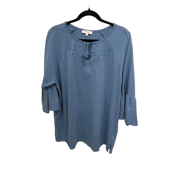 my Style Blue Bell Sleeve Plus Size Cotton Knit Top Size 1X - Picture 1 of 5